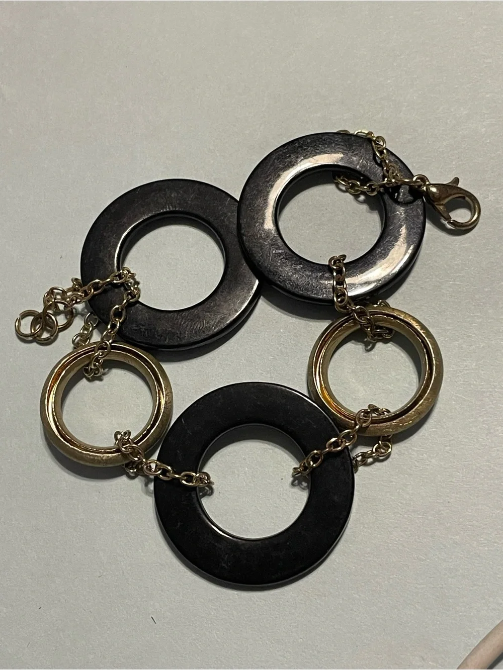 Gold Tone Black Plastic Bracelet #9652